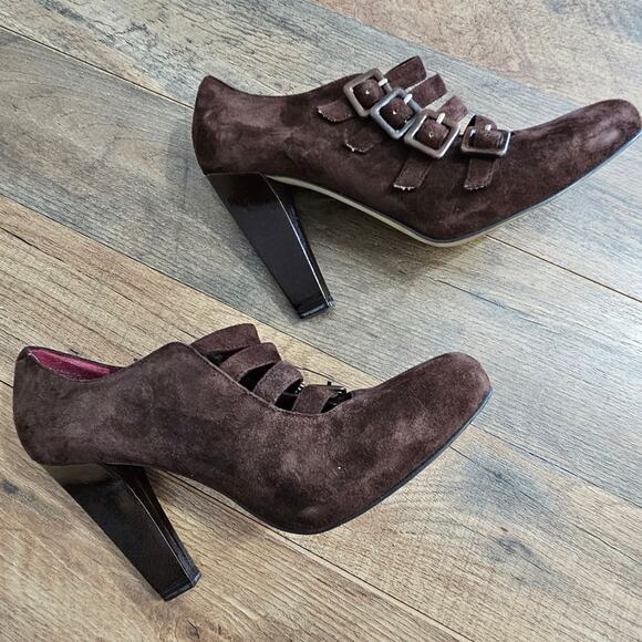 Enzo Angliolini Brown Suede Leather Strappy Buckle Detail Chunky Heel Shoes 6 - Picture 9 of 16